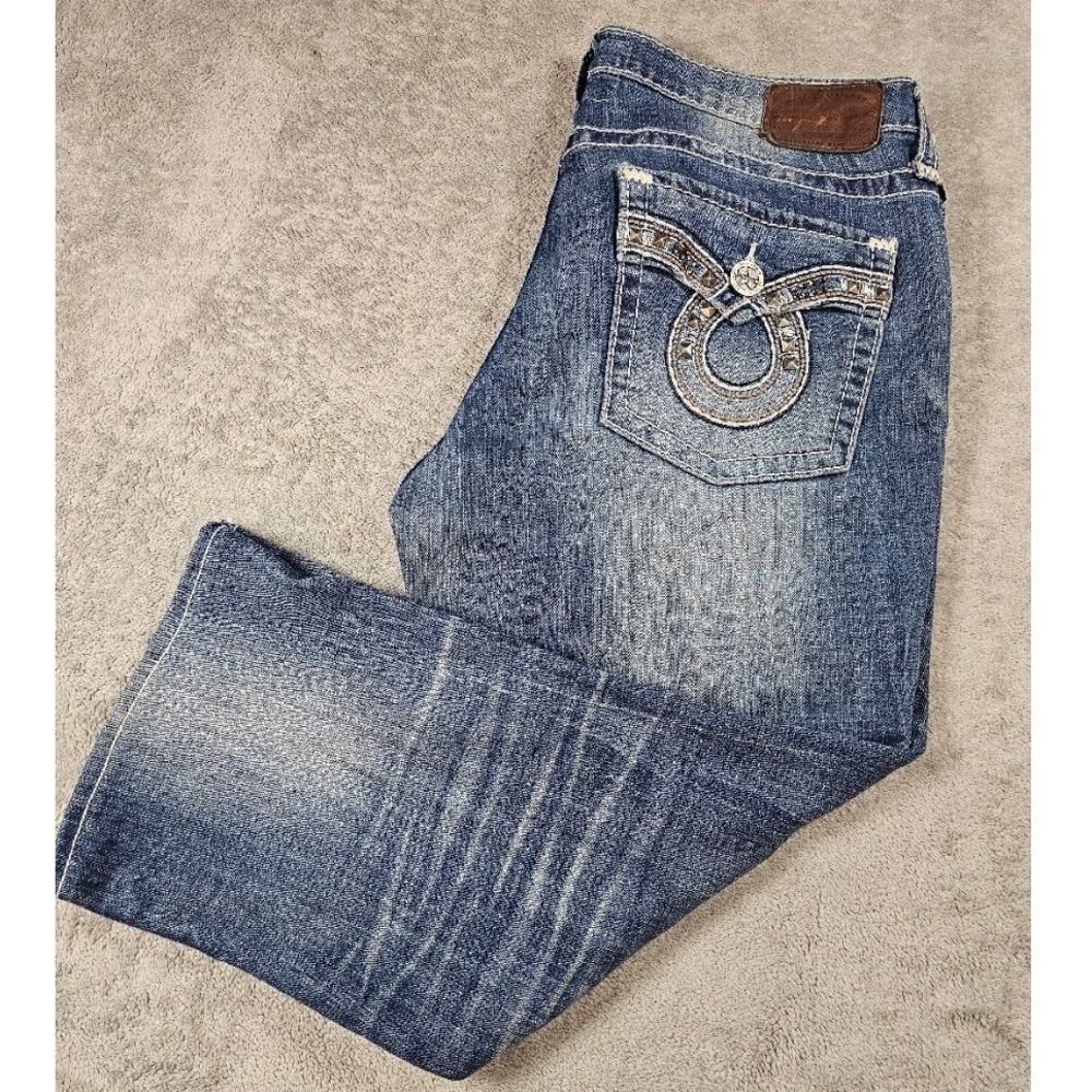 Big Star Legendary Blue Jeans 32XL Medium Wash Studded Embroidered Straight Leg
